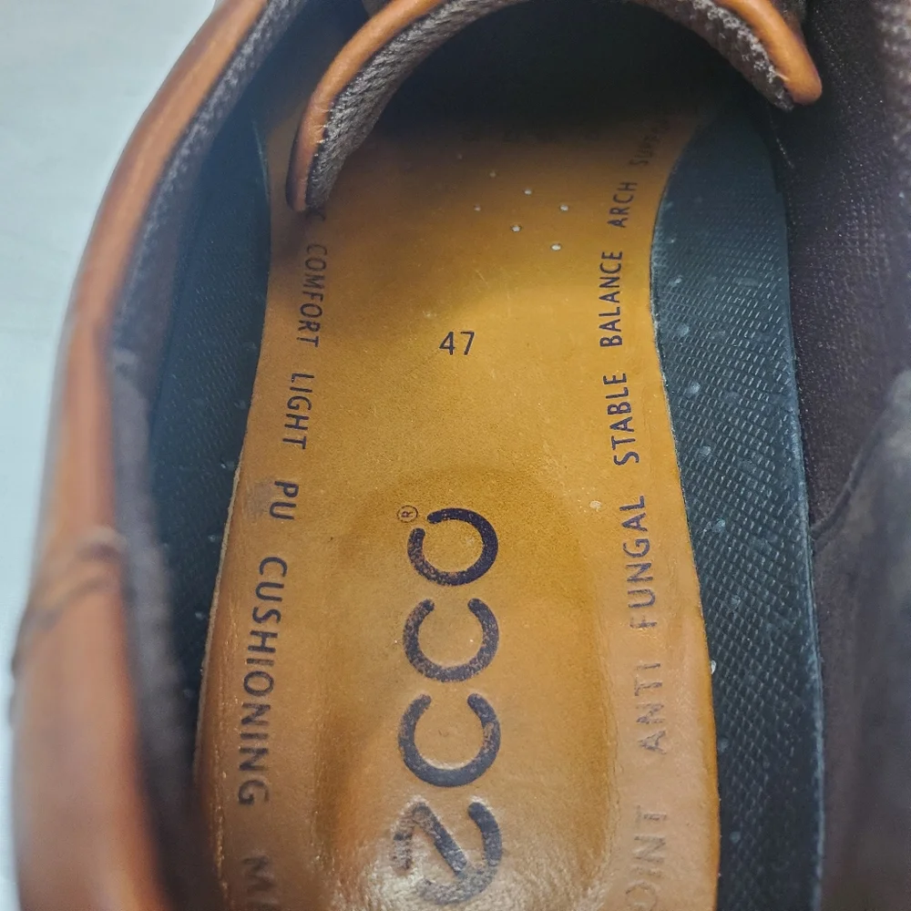 Ecco Men's Brown Leather Lace-Up‎ Dress Shoes Size 47 Comfort Cushion Sole